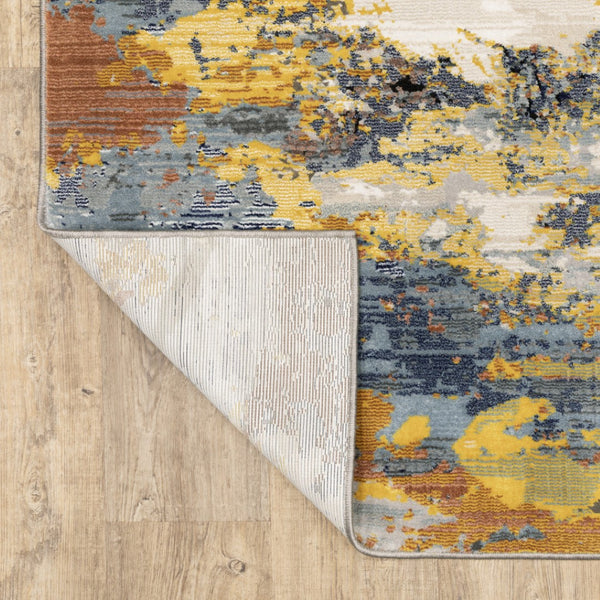 HomeRoots 2' Abstract Multi-Tone Power Loom Runner Rug in Yellow, Gold, Blue, Grey, Brown & Beige Decorate Spaces 8' X 11' 508614