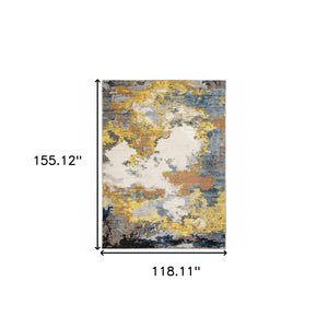 HomeRoots 2' Abstract Multi-Tone Power Loom Runner Rug in Yellow, Gold, Blue, Grey, Brown & Beige Decorate Spaces 10' X 13' 508615