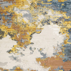 HomeRoots 2' Abstract Multi-Tone Power Loom Runner Rug in Yellow, Gold, Blue, Grey, Brown & Beige Decorate Spaces 10' X 13' 508615