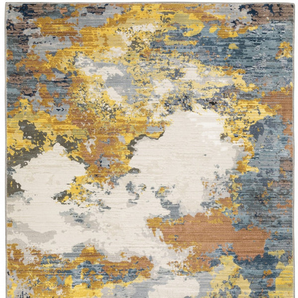 HomeRoots 2' Abstract Multi-Tone Power Loom Runner Rug in Yellow, Gold, Blue, Grey, Brown & Beige Decorate Spaces 10' X 13' 508615