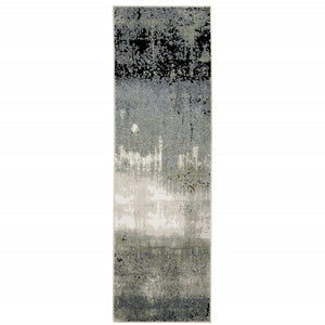 HomeRoots 2' Abstract Power Loom Runner Rug in Blue, Green, Grey, and Beige – Stain Resistant & Stylish Design 2'3" x 7'6" 508616