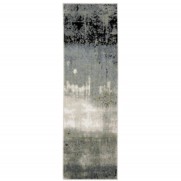 HomeRoots 2' Abstract Power Loom Runner Rug in Blue, Green, Grey, and Beige – Stain Resistant & Stylish Design 2'3" x 7'6" 508616