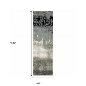HomeRoots 2' Abstract Power Loom Runner Rug in Blue, Green, Grey, and Beige – Stain Resistant & Stylish Design 2'3" x 7'6" 508616