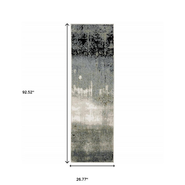 HomeRoots 2' Abstract Power Loom Runner Rug in Blue, Green, Grey, and Beige – Stain Resistant & Stylish Design 2'3" x 7'6" 508616