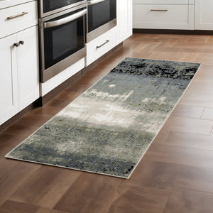 HomeRoots 2' Abstract Power Loom Runner Rug in Blue, Green, Grey, and Beige – Stain Resistant & Stylish Design 2'3" x 7'6" 508616