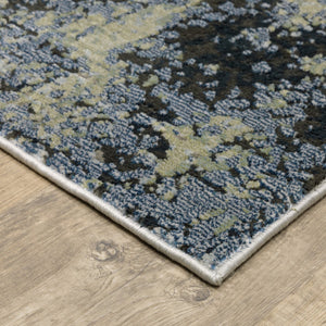 HomeRoots 2' Abstract Power Loom Runner Rug in Blue, Green, Grey, and Beige – Stain Resistant & Stylish Design 2'3" x 7'6" 508616