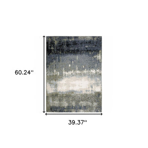 HomeRoots 2' Abstract Power Loom Runner Rug in Blue, Green, Grey, and Beige – Stain Resistant & Stylish Design 3' x 5' 508617