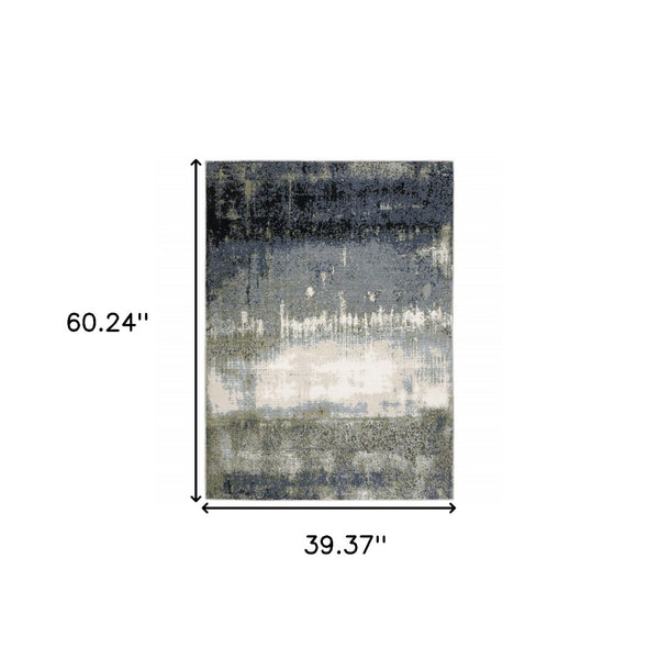 HomeRoots 2' Abstract Power Loom Runner Rug in Blue, Green, Grey, and Beige – Stain Resistant & Stylish Design 3' x 5' 508617