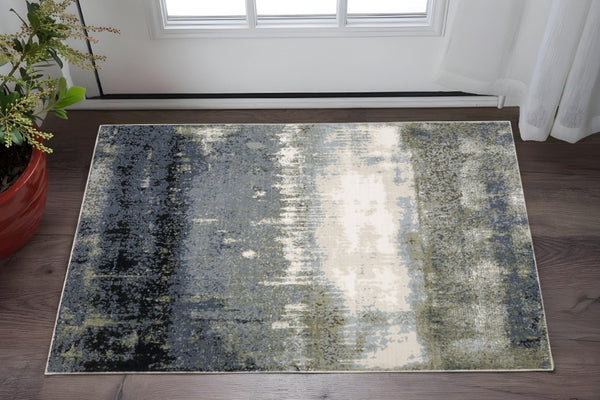 HomeRoots 2' Abstract Power Loom Runner Rug in Blue, Green, Grey, and Beige – Stain Resistant & Stylish Design 3' x 5' 508617