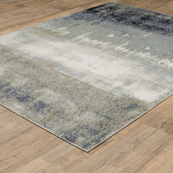 HomeRoots 2' Abstract Power Loom Runner Rug in Blue, Green, Grey, and Beige – Stain Resistant & Stylish Design 3' x 5' 508617
