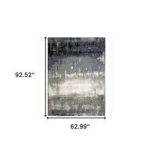 HomeRoots 2' Abstract Power Loom Runner Rug in Blue, Green, Grey, and Beige – Stain Resistant & Stylish Design 5' X 8' 508618
