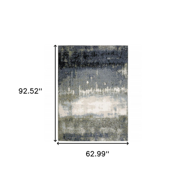 HomeRoots 2' Abstract Power Loom Runner Rug in Blue, Green, Grey, and Beige – Stain Resistant & Stylish Design 5' X 8' 508618