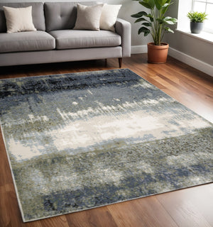 HomeRoots 2' Abstract Power Loom Runner Rug in Blue, Green, Grey, and Beige – Stain Resistant & Stylish Design 5' X 8' 508618