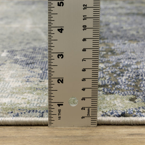 HomeRoots 2' Abstract Power Loom Runner Rug in Blue, Green, Grey, and Beige – Stain Resistant & Stylish Design 7' X 10' 508619