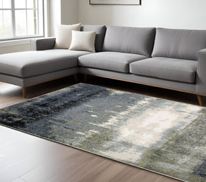 HomeRoots 2' Abstract Power Loom Runner Rug in Blue, Green, Grey, and Beige – Stain Resistant & Stylish Design 8' X 11' 508620