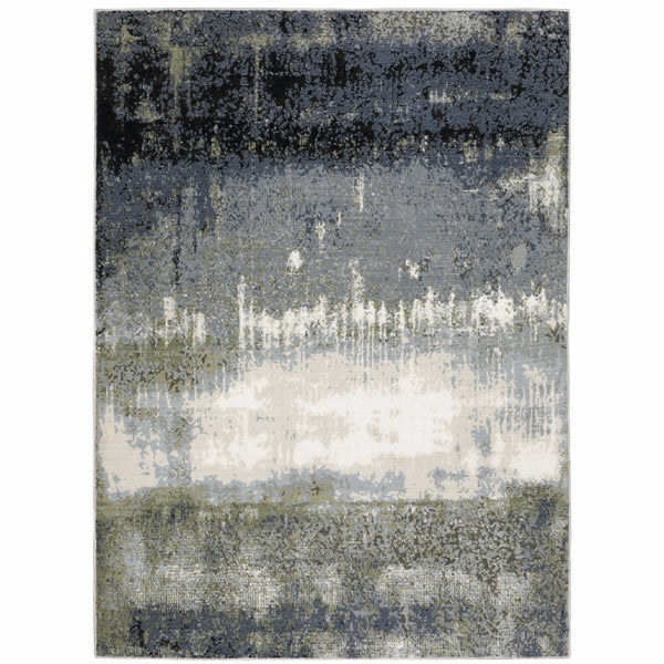 HomeRoots 2' Abstract Power Loom Runner Rug in Blue, Green, Grey, and Beige – Stain Resistant & Stylish Design 10' X 13' 508621