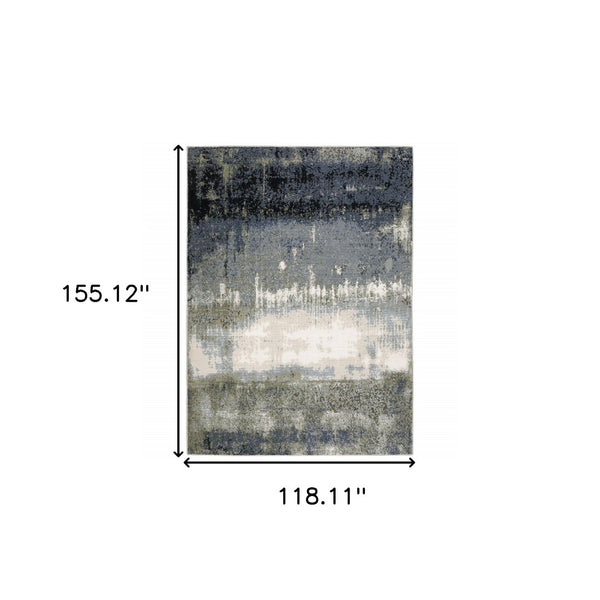 HomeRoots 2' Abstract Power Loom Runner Rug in Blue, Green, Grey, and Beige – Stain Resistant & Stylish Design 10' X 13' 508621