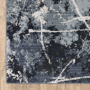 HomeRoots 2' Abstract Blue, Grey, and Beige Power-Loomed Stain-Resistant Runner Rug for Modern Spaces 2'3" x 7'6" 508622