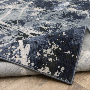 HomeRoots 2' Abstract Blue, Grey, and Beige Power-Loomed Stain-Resistant Runner Rug for Modern Spaces 2'3" x 7'6" 508622