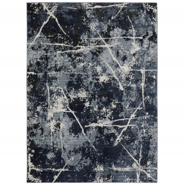 HomeRoots 2' Abstract Blue, Grey, and Beige Power-Loomed Stain-Resistant Runner Rug for Modern Spaces 3' x 5' 508623
