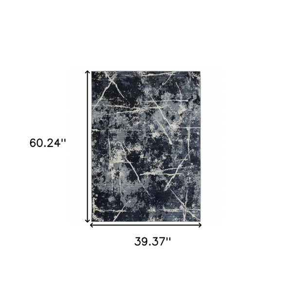 HomeRoots 2' Abstract Blue, Grey, and Beige Power-Loomed Stain-Resistant Runner Rug for Modern Spaces 3' x 5' 508623