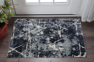 HomeRoots 2' Abstract Blue, Grey, and Beige Power-Loomed Stain-Resistant Runner Rug for Modern Spaces 3' x 5' 508623
