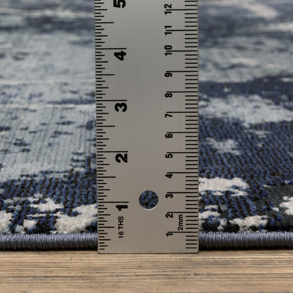 HomeRoots 2' Abstract Blue, Grey, and Beige Power-Loomed Stain-Resistant Runner Rug for Modern Spaces 3' x 5' 508623