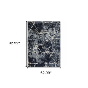 HomeRoots 2' Abstract Blue, Grey, and Beige Power-Loomed Stain-Resistant Runner Rug for Modern Spaces 5' X 8' 508624