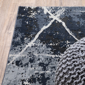 HomeRoots 2' Abstract Blue, Grey, and Beige Power-Loomed Stain-Resistant Runner Rug for Modern Spaces 5' X 8' 508624