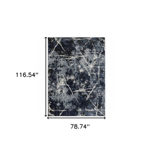 HomeRoots 2' Abstract Blue, Grey, and Beige Power-Loomed Stain-Resistant Runner Rug for Modern Spaces 7' X 10' 508625