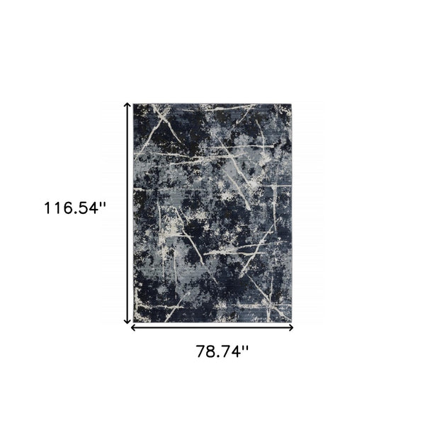 HomeRoots 2' Abstract Blue, Grey, and Beige Power-Loomed Stain-Resistant Runner Rug for Modern Spaces 7' X 10' 508625