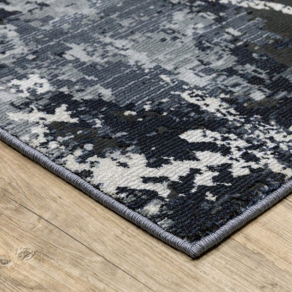 HomeRoots 2' Abstract Blue, Grey, and Beige Power-Loomed Stain-Resistant Runner Rug for Modern Spaces 7' X 10' 508625
