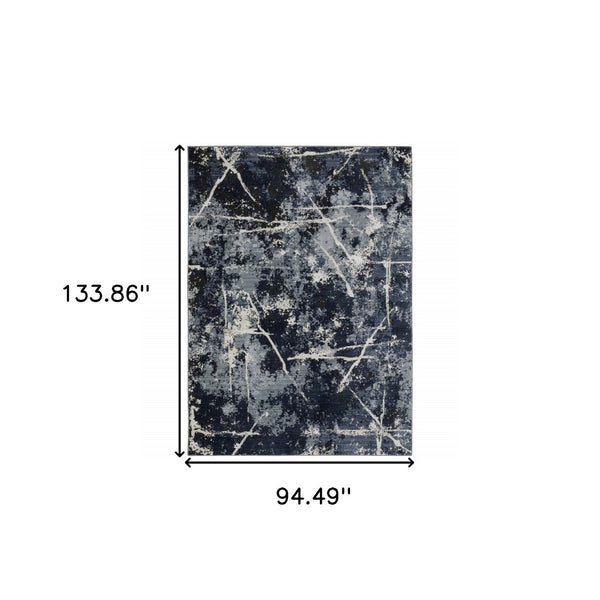 HomeRoots 2' Abstract Blue, Grey, and Beige Power-Loomed Stain-Resistant Runner Rug for Modern Spaces 8' X 11' 508626