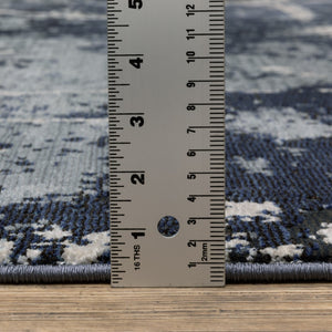 HomeRoots 2' Abstract Blue, Grey, and Beige Power-Loomed Stain-Resistant Runner Rug for Modern Spaces 8' X 11' 508626