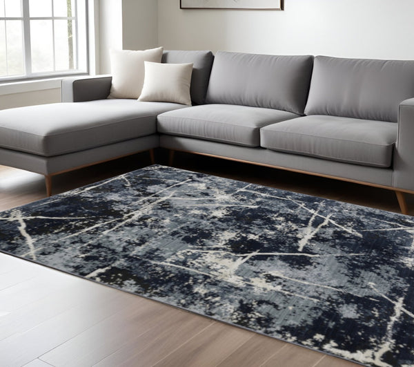 HomeRoots 2' Abstract Blue, Grey, and Beige Power-Loomed Stain-Resistant Runner Rug for Modern Spaces 10' X 13' 508627