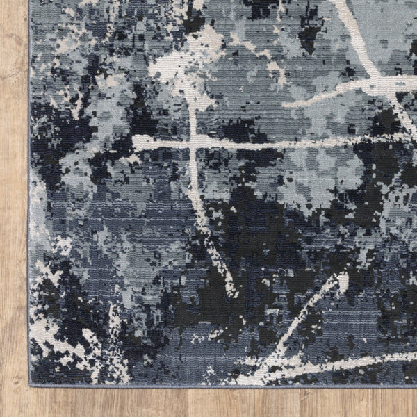 HomeRoots 2' Abstract Blue, Grey, and Beige Power-Loomed Stain-Resistant Runner Rug for Modern Spaces 10' X 13' 508627