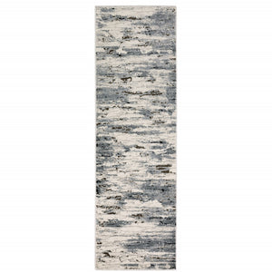 HomeRoots 2' Abstract Power Loom Runner Rug in Blue, Grey, Beige & Brown - Stain-Resistant, Durable Design 2'3" x 7'6" 508628