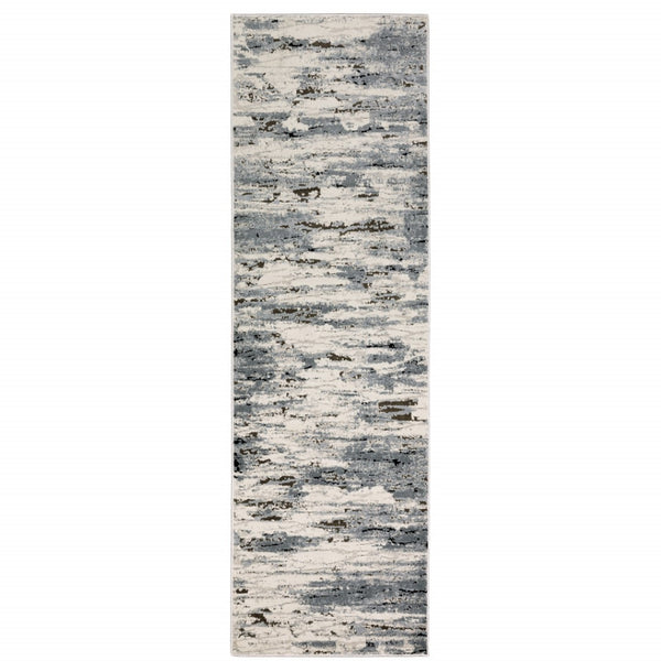 HomeRoots 2' Abstract Power Loom Runner Rug in Blue, Grey, Beige & Brown - Stain-Resistant, Durable Design 2'3" x 7'6" 508628
