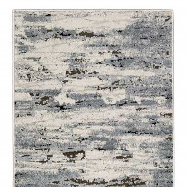 HomeRoots 2' Abstract Power Loom Runner Rug in Blue, Grey, Beige & Brown - Stain-Resistant, Durable Design 2'3" x 7'6" 508628