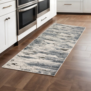 HomeRoots 2' Abstract Power Loom Runner Rug in Blue, Grey, Beige & Brown - Stain-Resistant, Durable Design 2'3" x 7'6" 508628