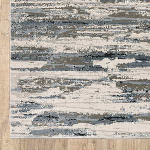 HomeRoots 2' Abstract Power Loom Runner Rug in Blue, Grey, Beige & Brown - Stain-Resistant, Durable Design 2'3" x 7'6" 508628