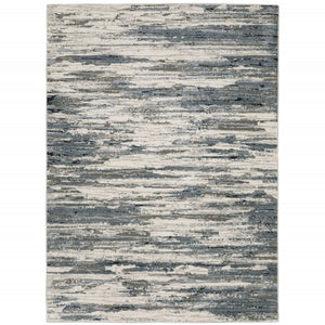 HomeRoots 2' Abstract Power Loom Runner Rug in Blue, Grey, Beige & Brown - Stain-Resistant, Durable Design 3' x 5' 508629