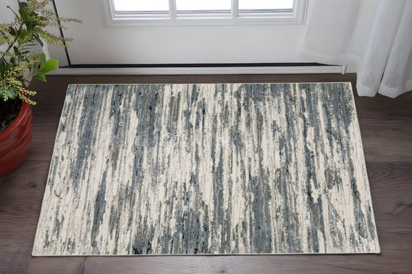 HomeRoots 2' Abstract Power Loom Runner Rug in Blue, Grey, Beige & Brown - Stain-Resistant, Durable Design 3' x 5' 508629