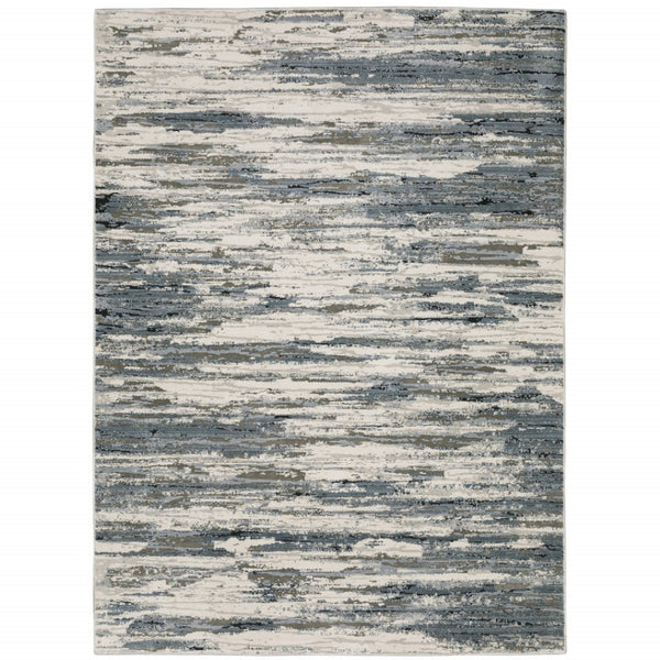 HomeRoots 2' Abstract Power Loom Runner Rug in Blue, Grey, Beige & Brown - Stain-Resistant, Durable Design 5' X 8' 508630