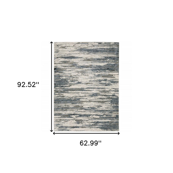 HomeRoots 2' Abstract Power Loom Runner Rug in Blue, Grey, Beige & Brown - Stain-Resistant, Durable Design 5' X 8' 508630