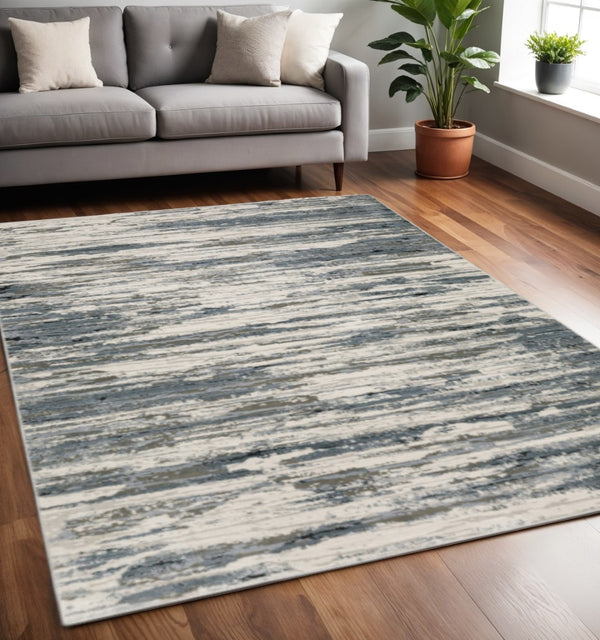 HomeRoots 2' Abstract Power Loom Runner Rug in Blue, Grey, Beige & Brown - Stain-Resistant, Durable Design 5' X 8' 508630
