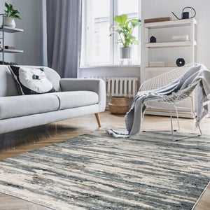 HomeRoots 2' Abstract Power Loom Runner Rug in Blue, Grey, Beige & Brown - Stain-Resistant, Durable Design 5' X 8' 508630