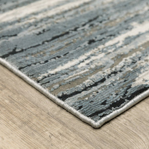 HomeRoots 2' Abstract Power Loom Runner Rug in Blue, Grey, Beige & Brown - Stain-Resistant, Durable Design 5' X 8' 508630