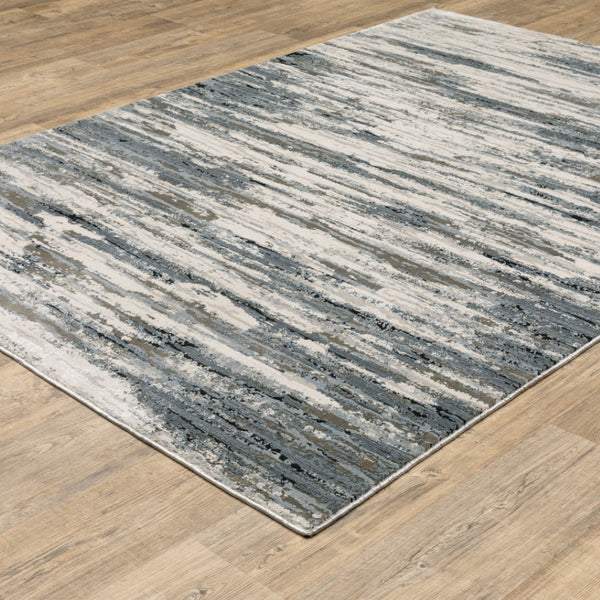 HomeRoots 2' Abstract Power Loom Runner Rug in Blue, Grey, Beige & Brown - Stain-Resistant, Durable Design 5' X 8' 508630