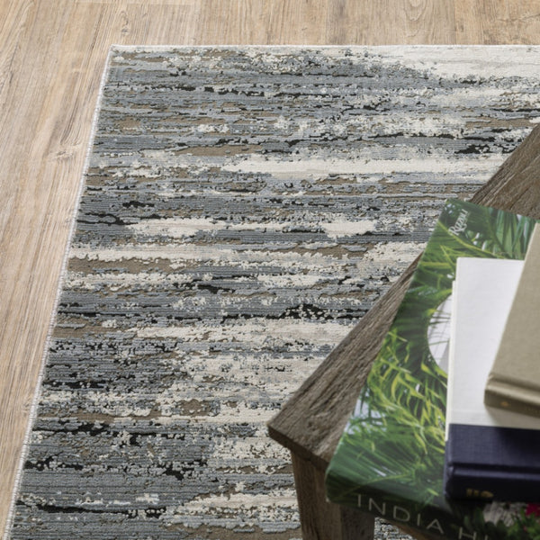 HomeRoots 2' Abstract Power Loom Runner Rug in Blue, Grey, Beige & Brown - Stain-Resistant, Durable Design 7' X 10' 508631